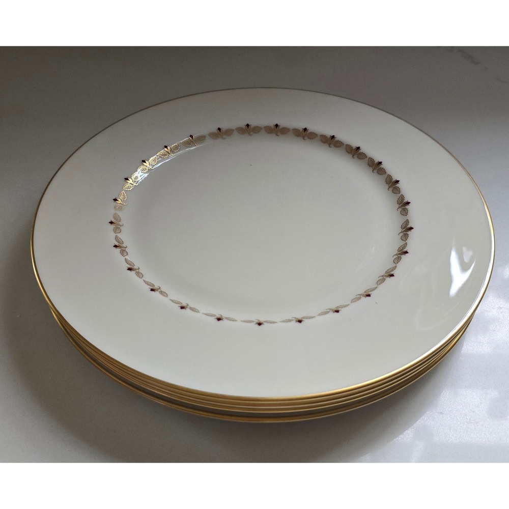 Lenox Romance E 501 Dinner Plates Cream Fine China Gold Trim Set of 4 USA